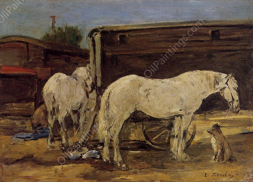 Gypsy Horses by Eugene-Louis Boudin - Hand-Painted Oil Painting Reproduction