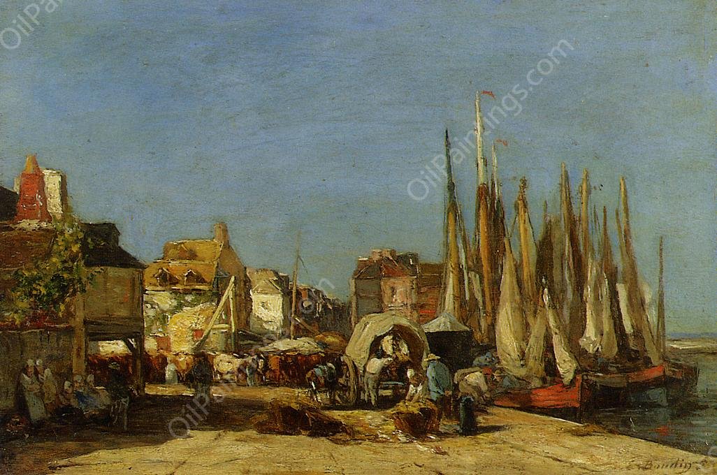 Honfleur, the Quarantine Dock and the Cattle Market by Eugene-Louis Boudin - Hand-Painted Oil Painting Reproduction
