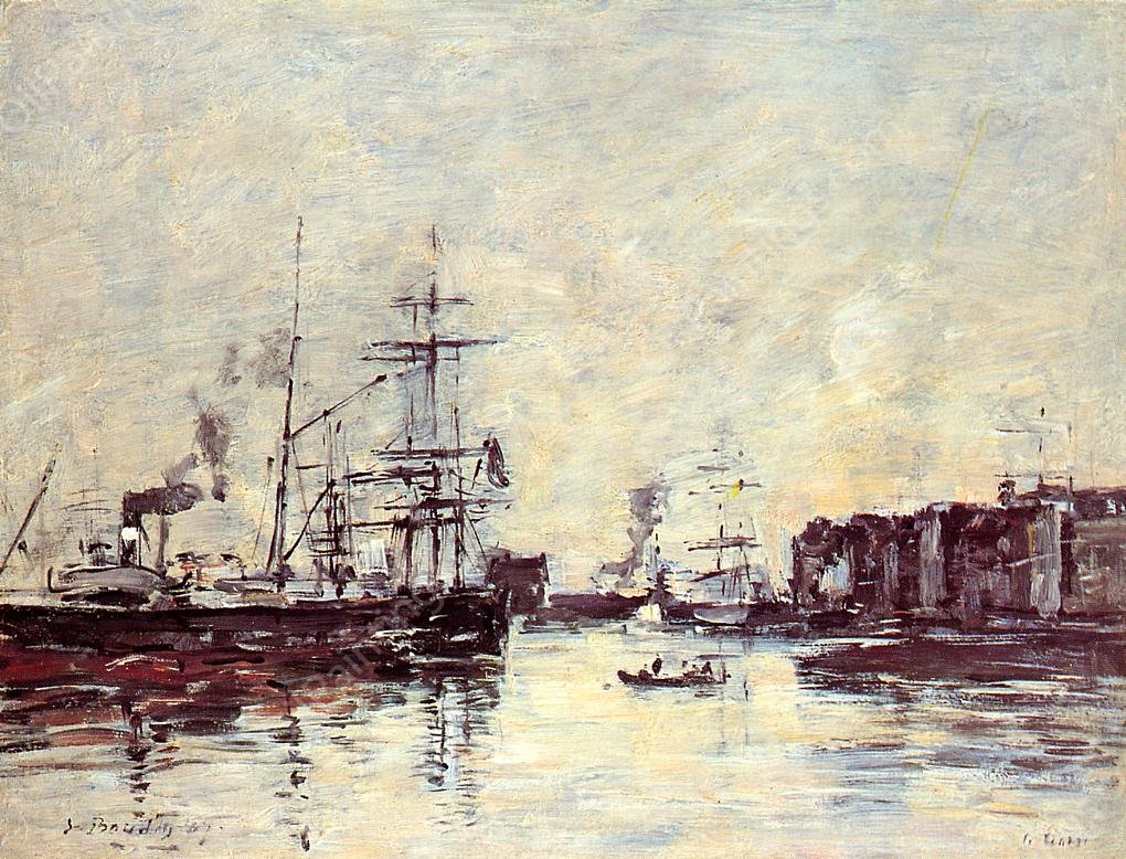 Le Havre: Bassin de la Barre by Eugene-Louis Boudin - Hand-Painted Oil Painting Reproduction