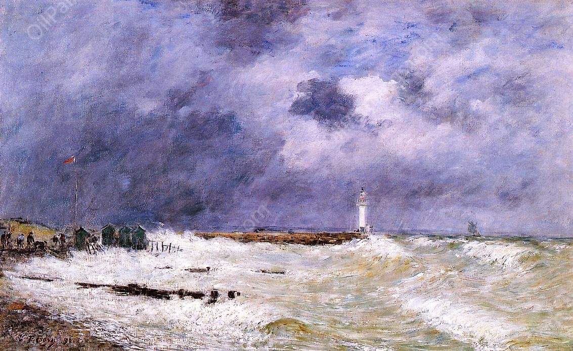 Le Havre, Heavy Winds off of Frascati by Eugene-Louis Boudin - Hand-Painted Oil Painting Reproduction