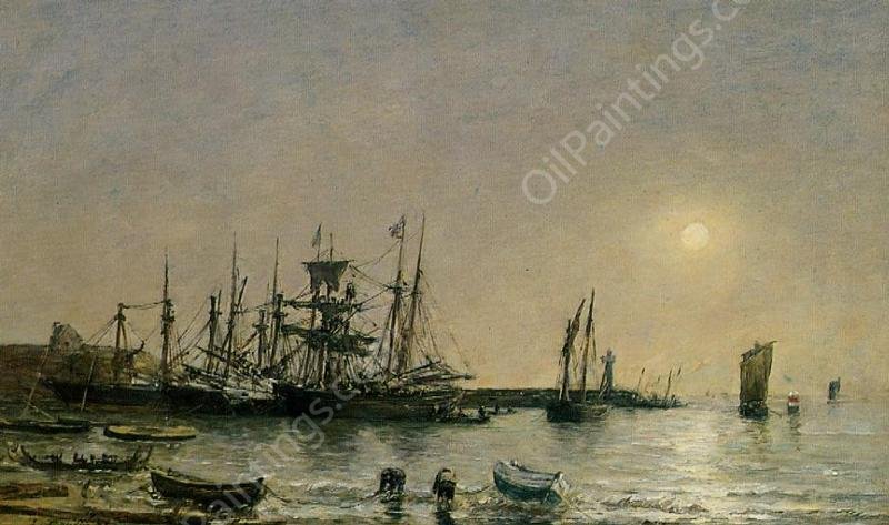 Portrieux, Boats at Anchor in Port by Eugene-Louis Boudin - Hand-Painted Oil Painting Reproduction