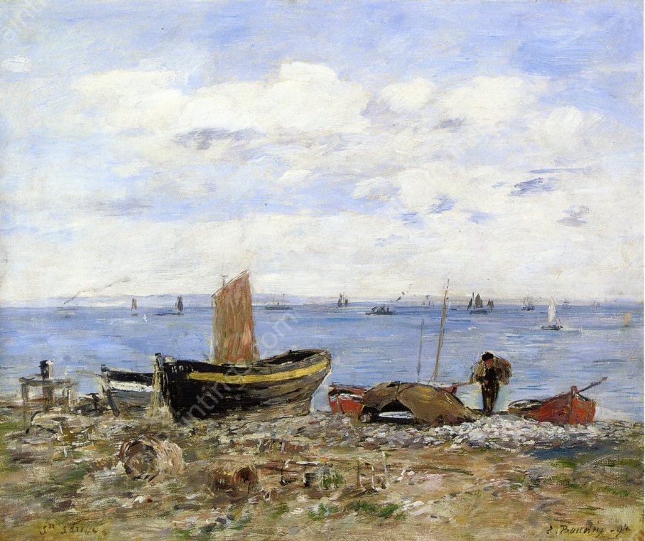 Shore at Sainte-Adresse, Low Tide by Eugene-Louis Boudin - Hand-Painted Oil Painting Reproduction