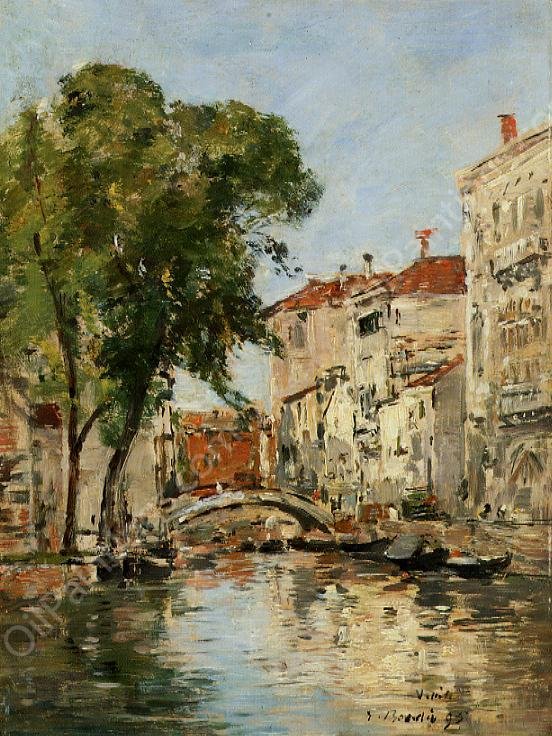 Small Canal in Venice by Eugene-Louis Boudin - Hand-Painted Oil Painting Reproduction