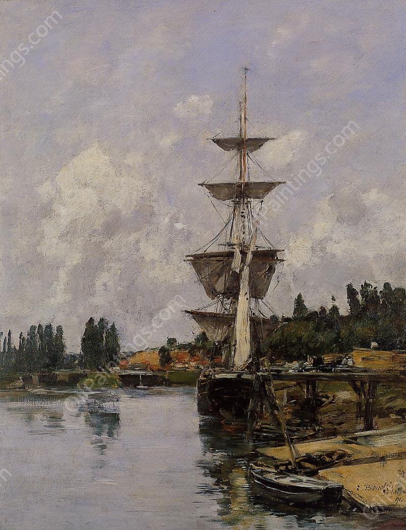 The Canal at Saint-Valery-sur-Somme by Eugene-Louis Boudin - Hand-Painted Oil Painting Reproduction