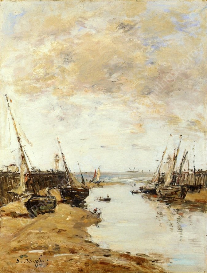 Trouville, the Jetties, Low Tide by Eugene-Louis Boudin - Hand-Painted Oil Painting Reproduction