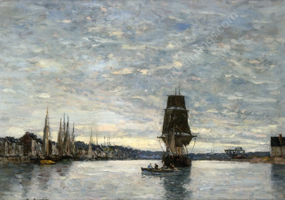 View of the Harbor at Trouville by Eugene-Louis Boudin - Hand-Painted Oil Painting Reproduction