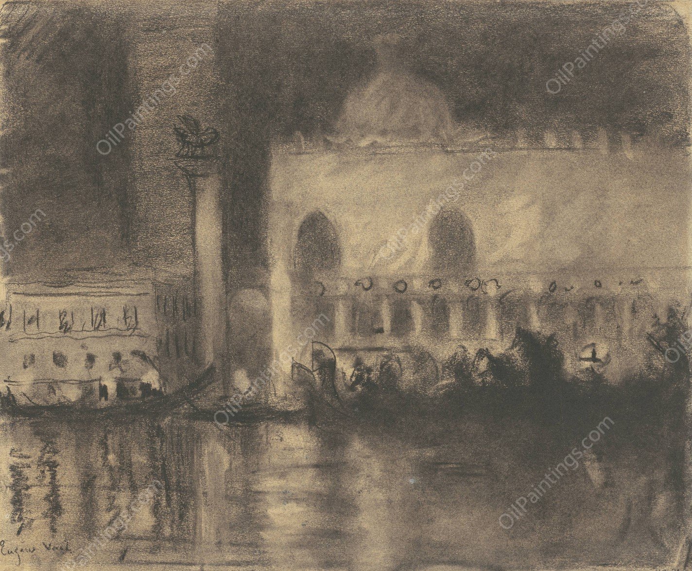 Memory of Venice - the Palazzo Ducale and the Piazzetta  by Eugene Vail - Hand-Painted Oil Painting Reproduction