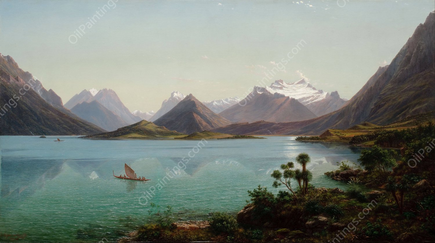 Lake Wakatipu with Mount Earnslaw, Middle Island, New Zealand by Eugene Von Guerard - Hand-Painted Oil Painting Reproduction