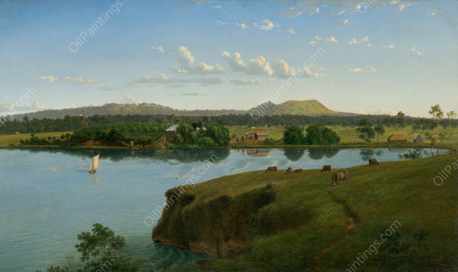 Purrumbete from across the lake by Eugene Von Guerard - Hand-Painted Oil Painting Reproduction