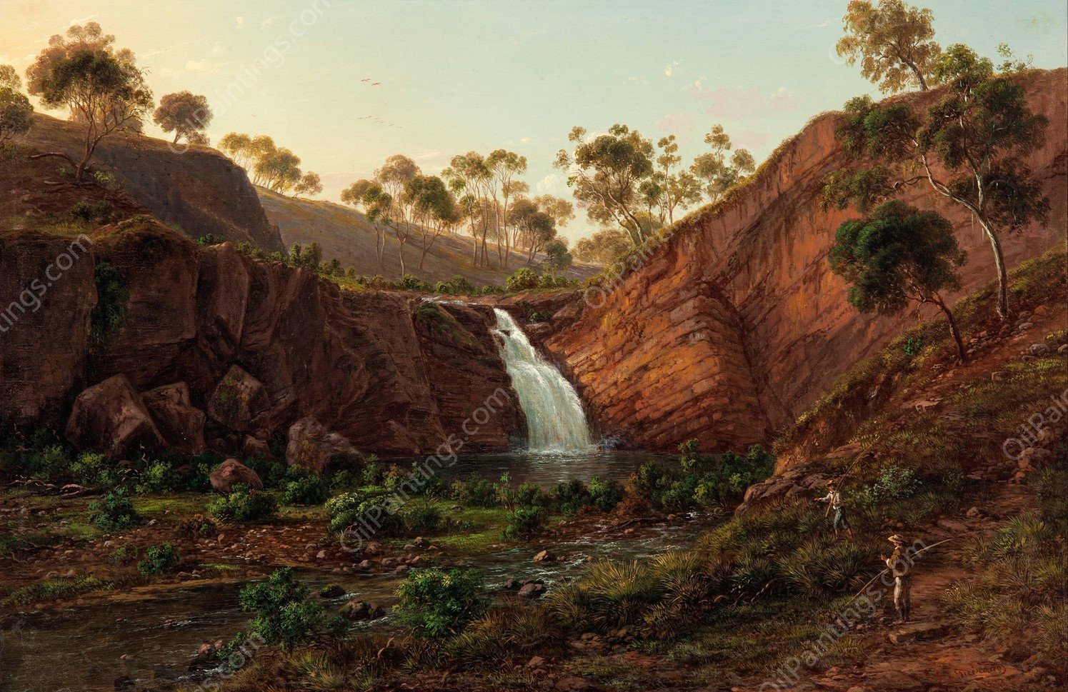 Waterfall on the Clyde River, Tasmania  by Eugene Von Guerard - Hand-Painted Oil Painting Reproduction