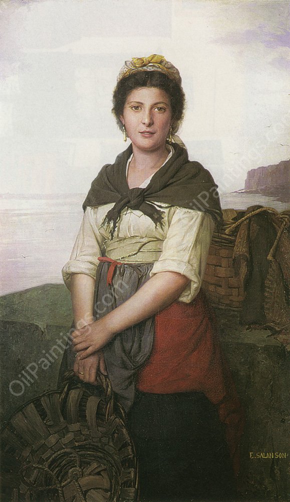 Fisherwoman by Eugenie Marie Salanson - Hand-Painted Oil Painting Reproduction