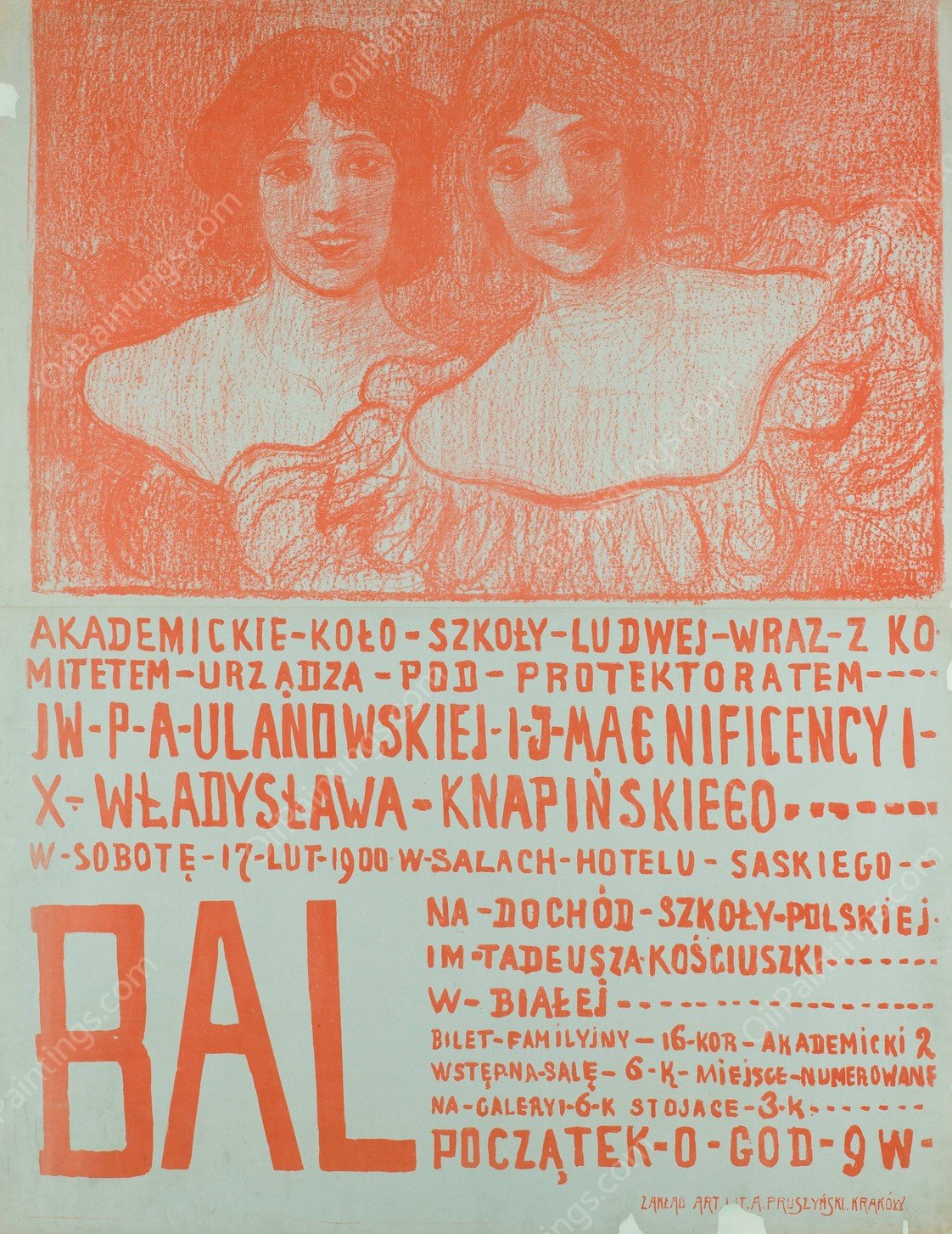 Bal na dochod Szkoly Polskiej  by Eugeniusz Ludwik Dabrowa-Dabrowski - Hand-Painted Oil Painting Reproduction