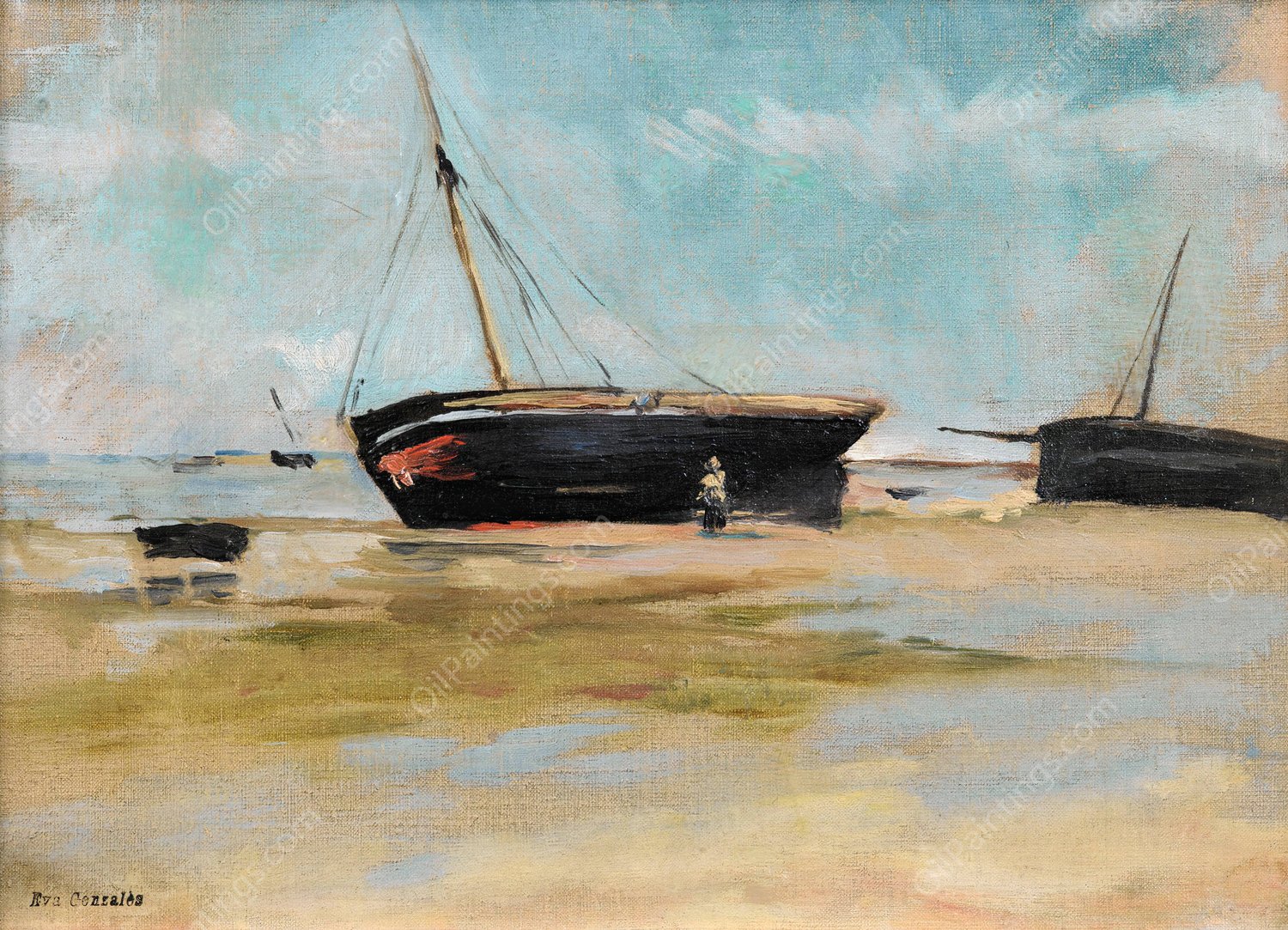 Bateau a Maree Basse by Eva Gonzales - Hand-Painted Oil Painting Reproduction