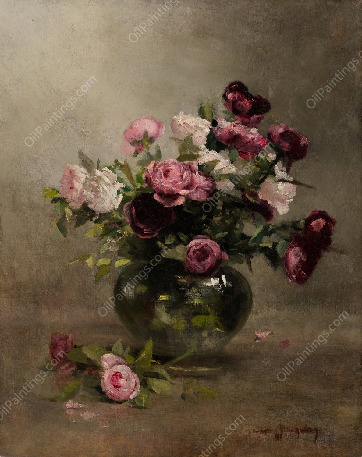 Vase of Roses  by Eva Gonzales - Hand-Painted Oil Painting Reproduction