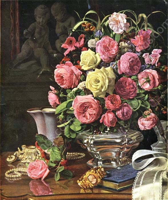 Still Life of Roses by Franz Eybl - Hand-Painted Oil Painting Reproduction