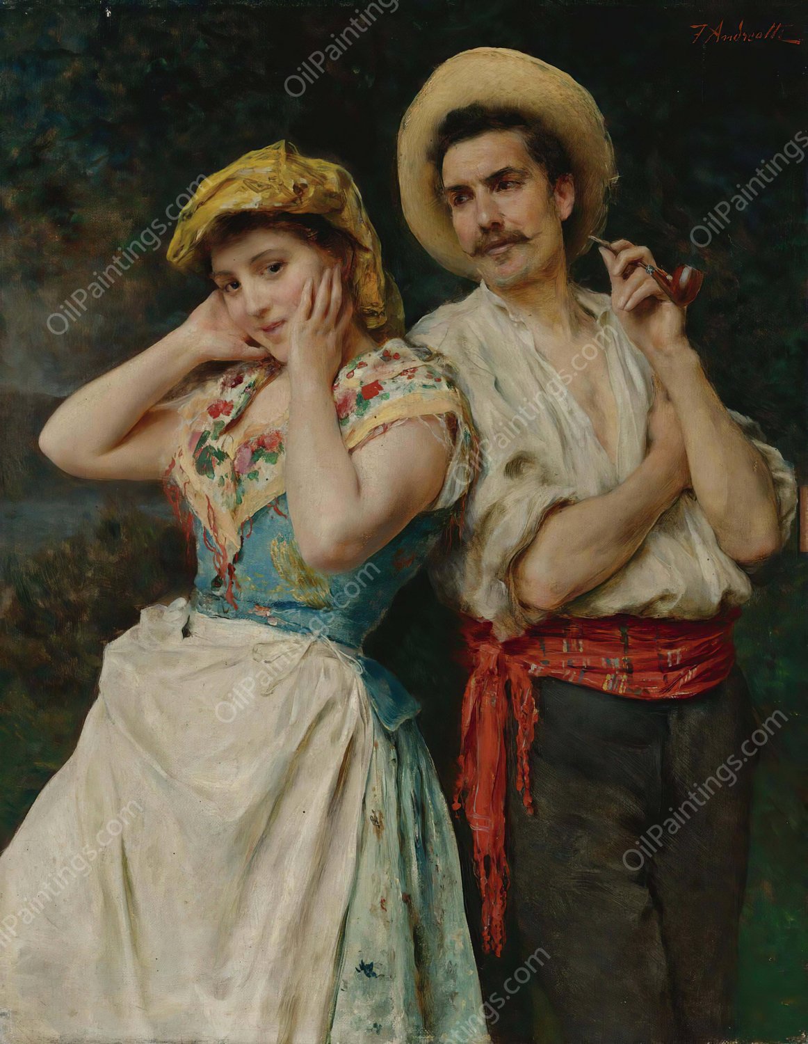 Flirtation by Federico Andreotti - Hand-Painted Oil Painting Reproduction