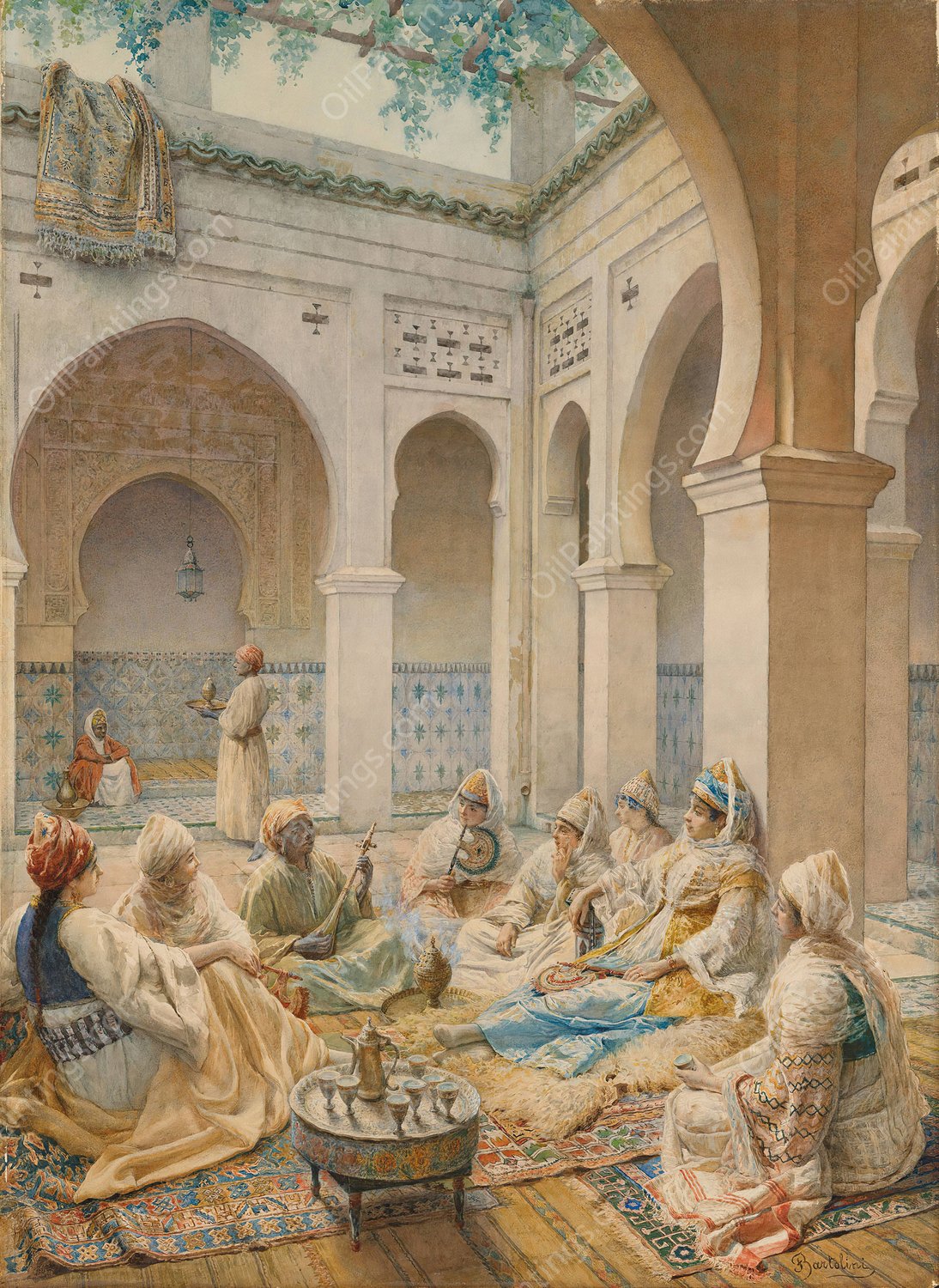 Musicians in the courtyard by Federico Bartolini - Hand-Painted Oil Painting Reproduction