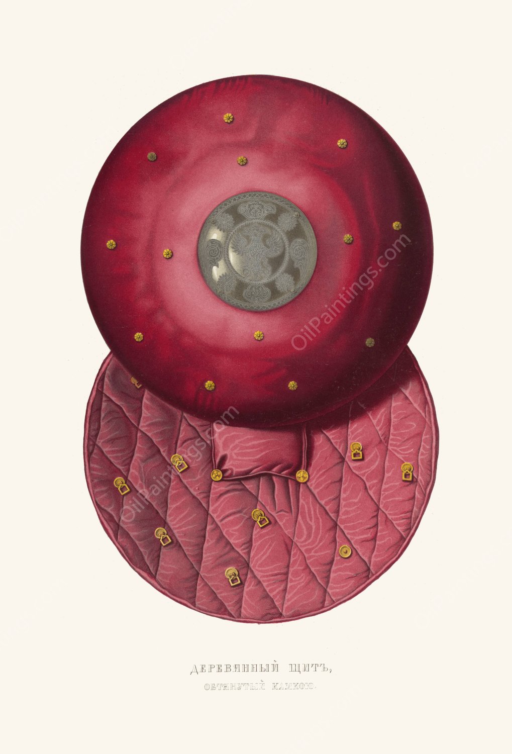 Dereviannyi shchit, obtianutyi kamkoiu  by Fedor Grigoryevich Solntsev - Hand-Painted Oil Painting Reproduction