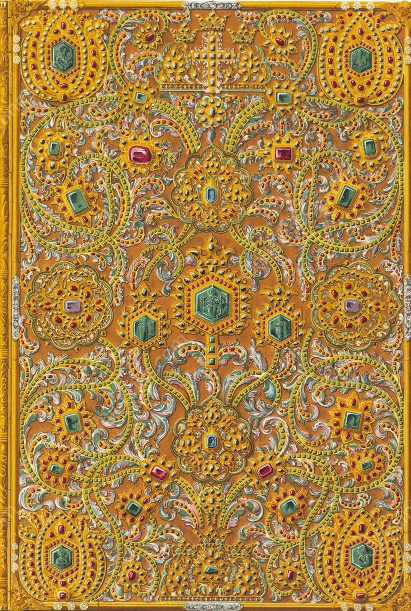 Litsevaia storona oklada evangeliia tsaritsy Natalii Kirilovny  by Fedor Grigoryevich Solntsev - Hand-Painted Oil Painting Reproduction