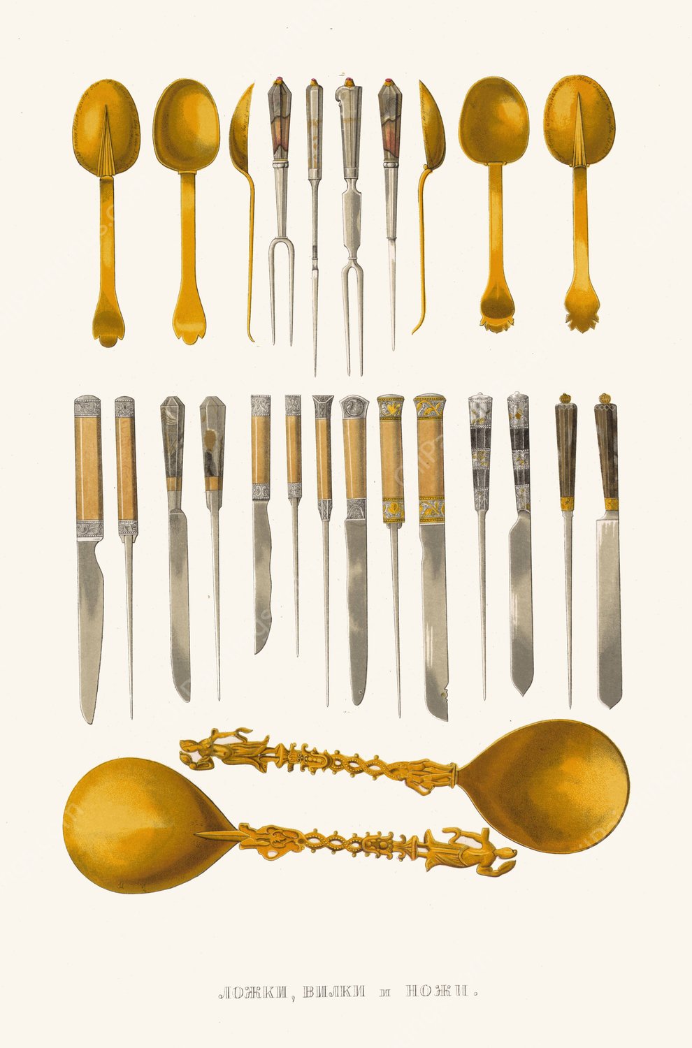 Lozhki, vilki i nozhi  by Fedor Grigoryevich Solntsev - Hand-Painted Oil Painting Reproduction