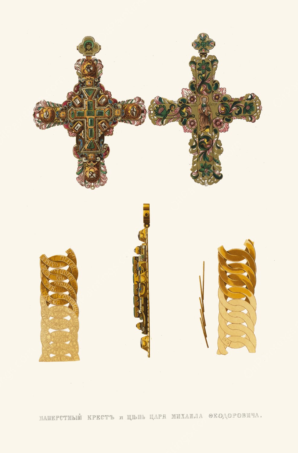 Napersnyi krest i tsep'tsaria Mikhaila Feodorovicha  by Fedor Grigoryevich Solntsev - Hand-Painted Oil Painting Reproduction