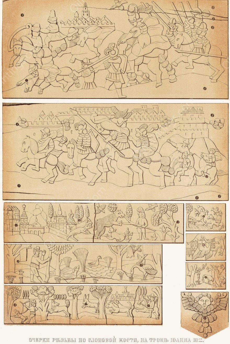 Ocherki rez'by po slonovoi kosti na trone Ioanna III  by Fedor Grigoryevich Solntsev - Hand-Painted Oil Painting Reproduction