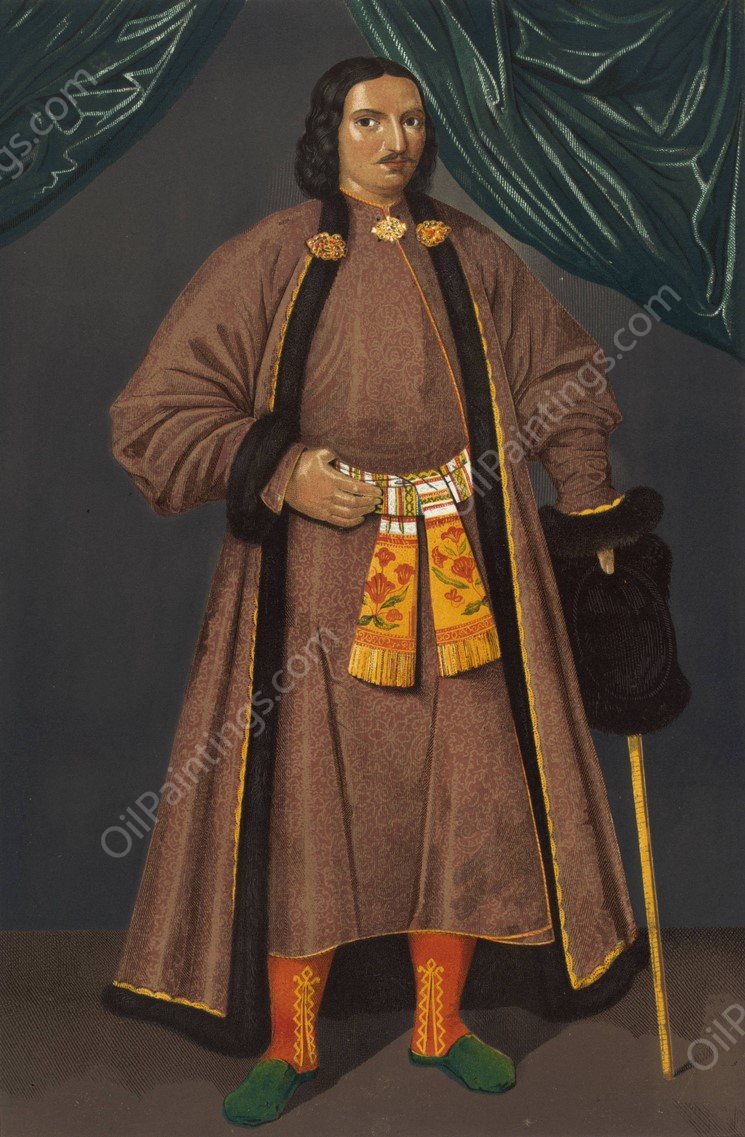 Odezhda boiarskaia XVII stoletiia. Kopiia s portreta Afanasiia Kirilovicha Naryshkina  by Fedor Grigoryevich Solntsev - Hand-Painted Oil Painting Reproduction