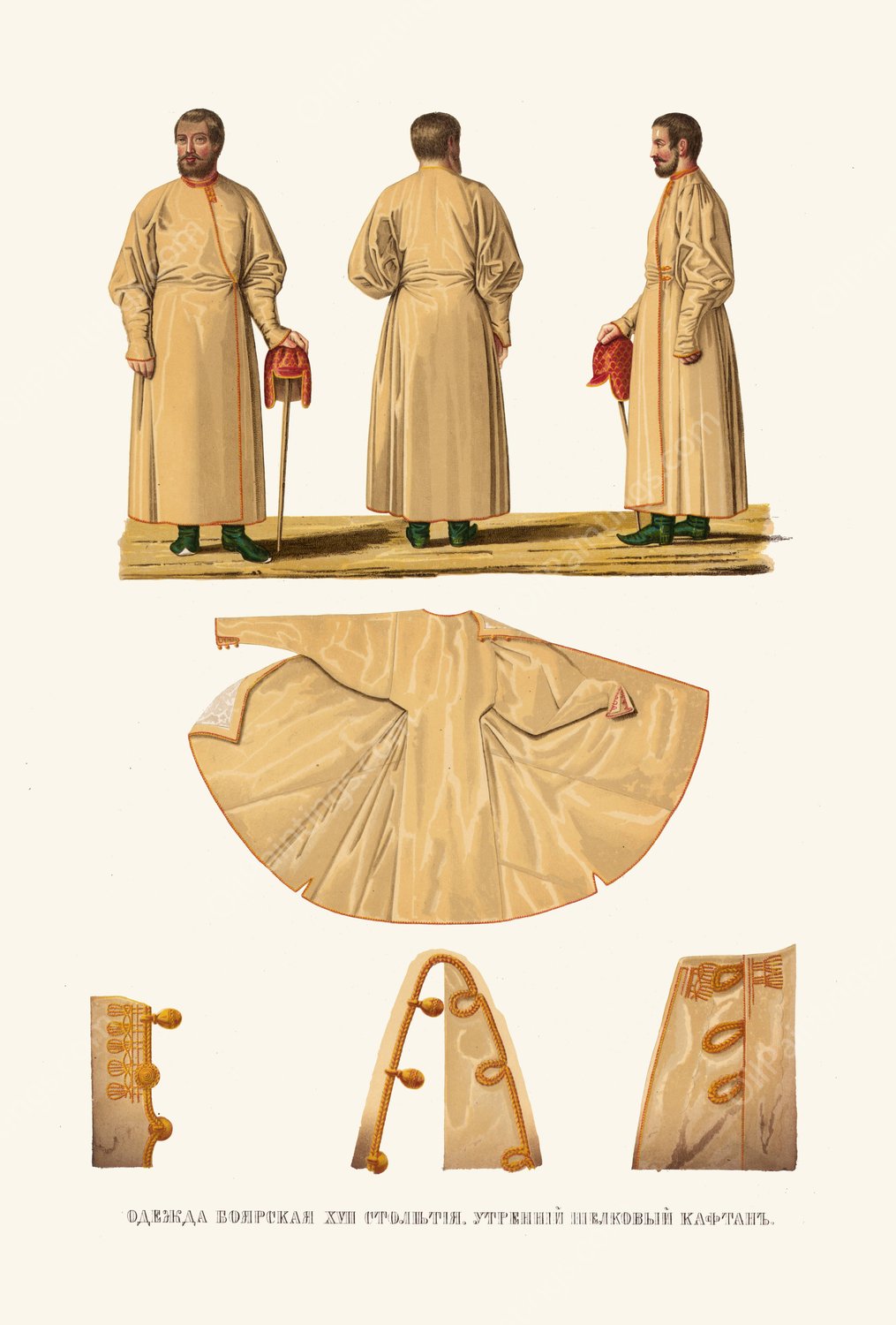 Odezhda boiarskaia XVII stoletiia. Utrenii shelkovyi kaftan  by Fedor Grigoryevich Solntsev - Hand-Painted Oil Painting Reproduction