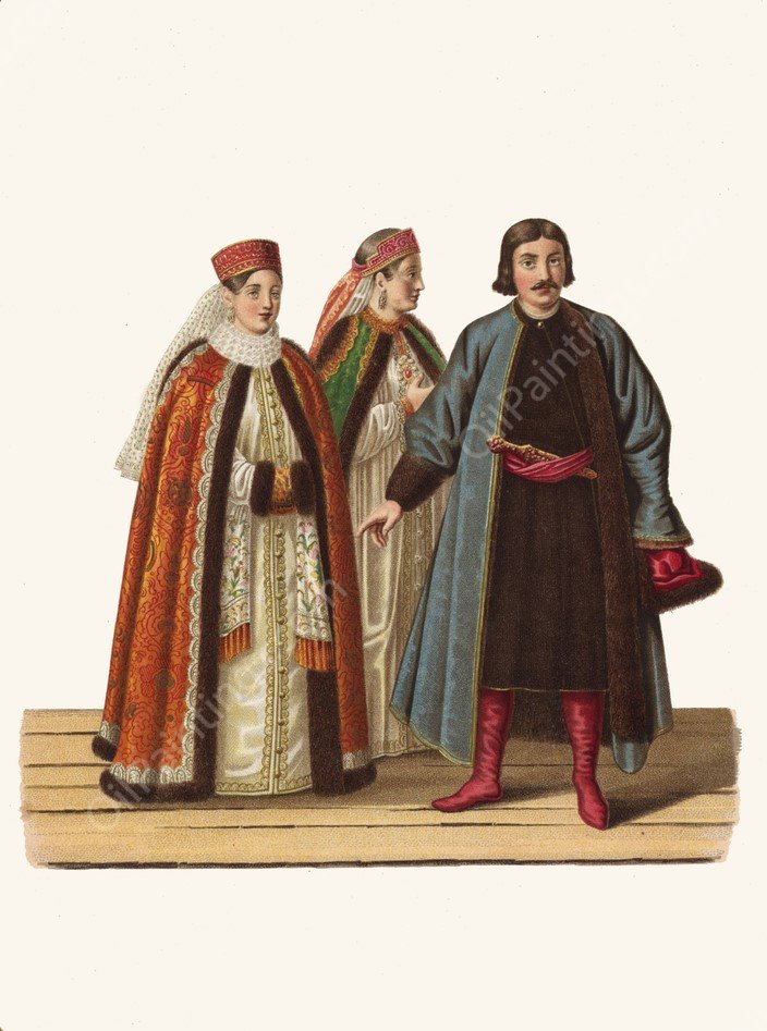 Odezhda boiaryshen'pri Petre I. Odezhda boiarina s portreta kn. Repnina by Fedor Grigoryevich Solntsev - Hand-Painted Oil Painting Reproduction