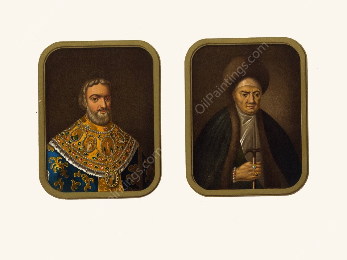 Portrety patriarkha Filareta Nikiticha i inokini Marfy Ioannovny  by Fedor Grigoryevich Solntsev - Hand-Painted Oil Painting Reproduction
