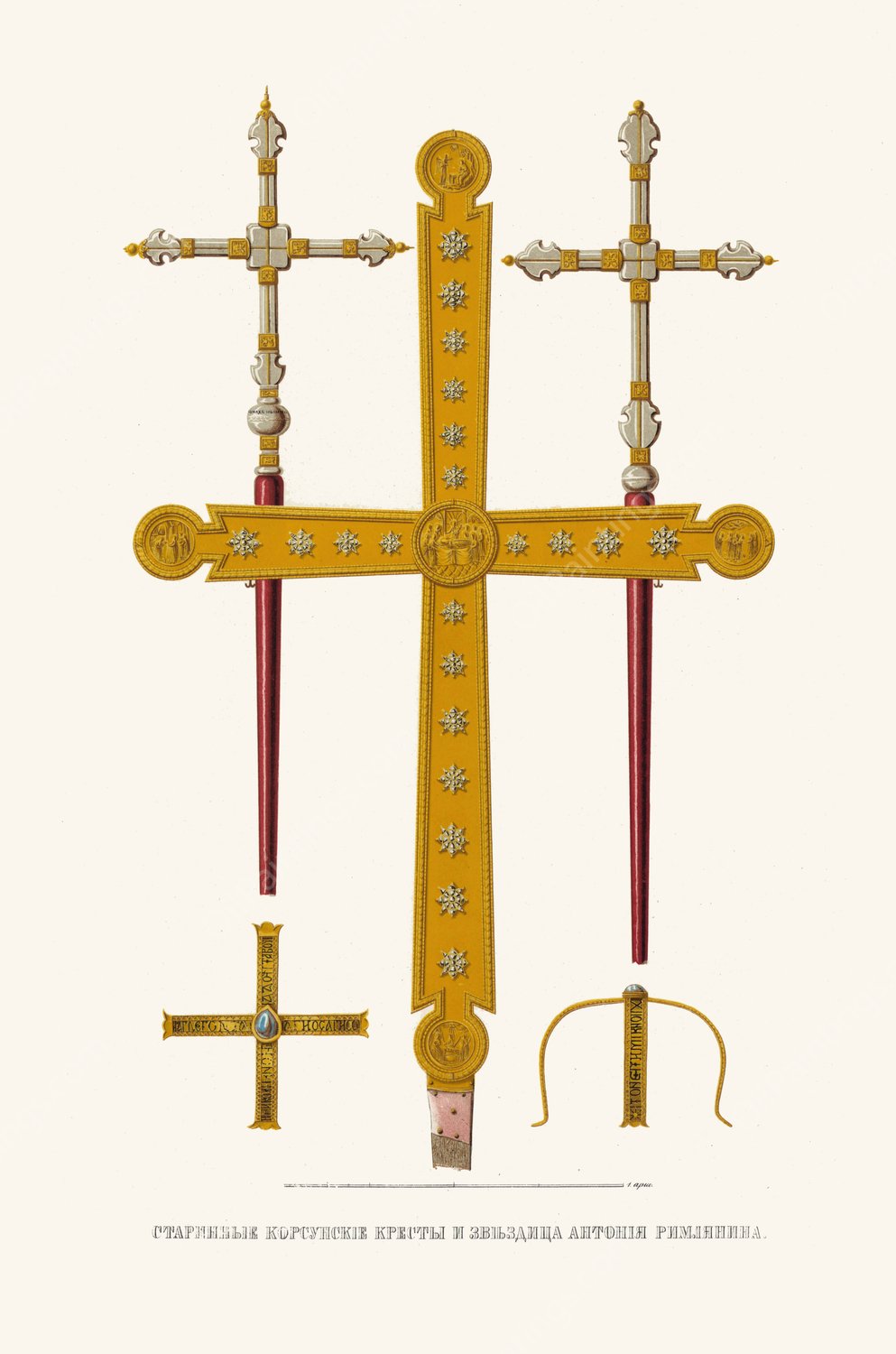 Starinnye korsunskie kresty i zvezditsa Antoniia Rimlianina  by Fedor Grigoryevich Solntsev - Hand-Painted Oil Painting Reproduction