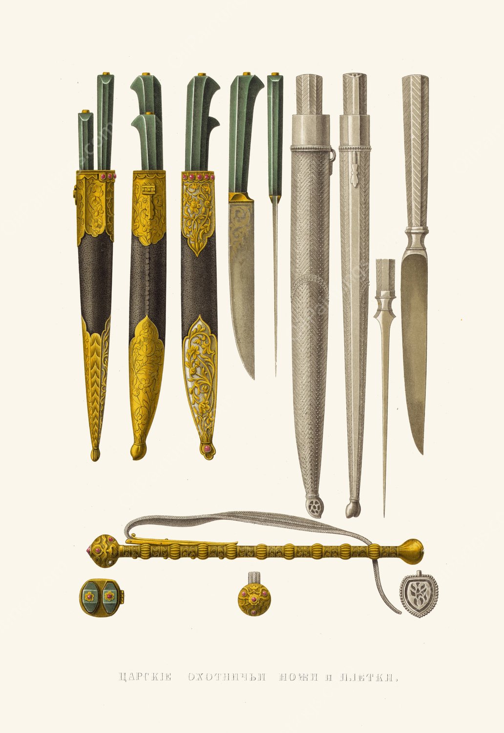 Tsarskie okhotnich'i nozhi i pletki  by Fedor Grigoryevich Solntsev - Hand-Painted Oil Painting Reproduction