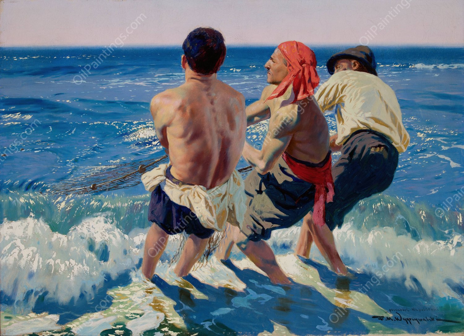 Neapolitan Fishermen  by Feliks Wygrzywalski - Hand-Painted Oil Painting Reproduction