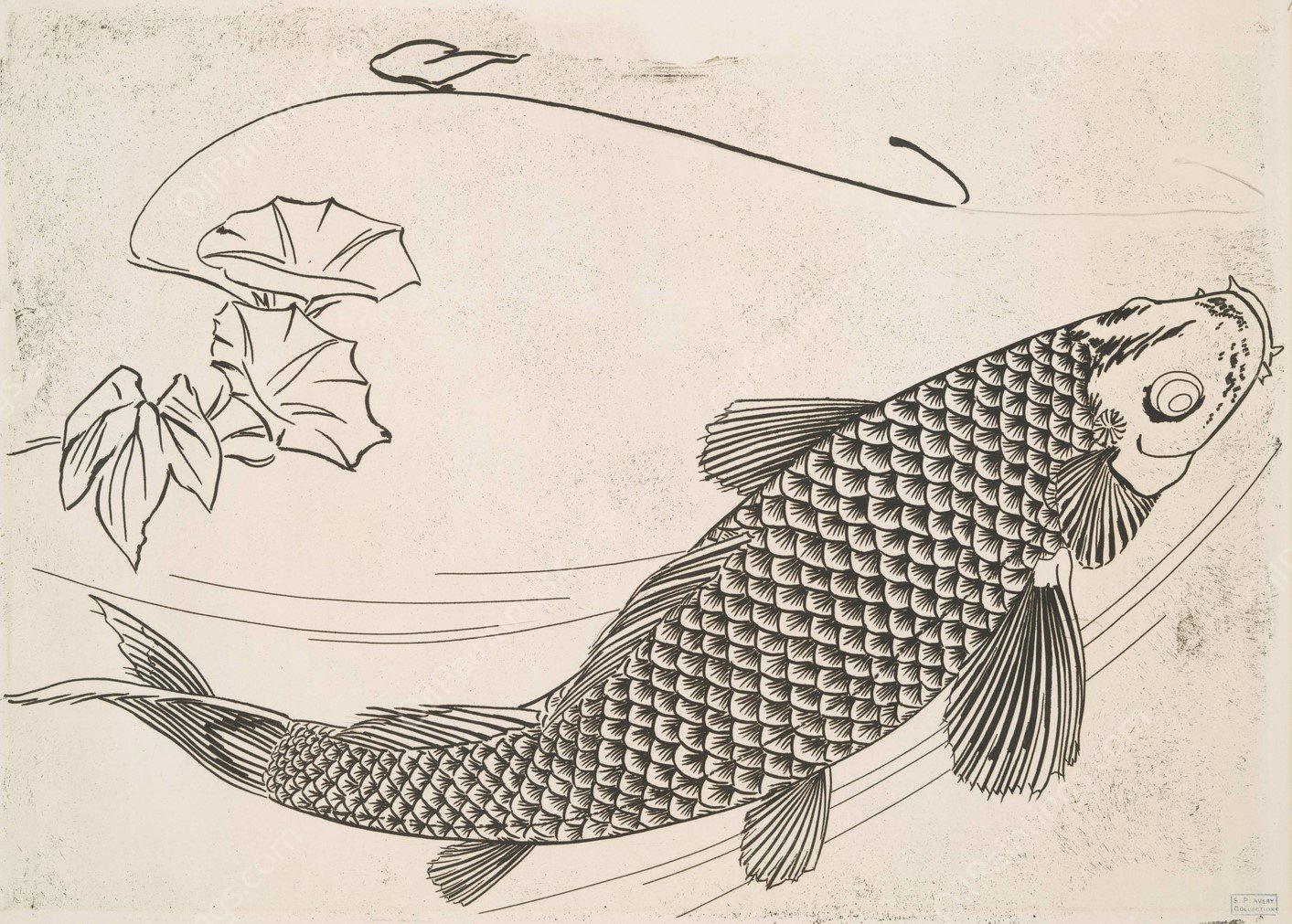 Grand poisson dans le genre japonais  by Felix Bracquemond - Hand-Painted Oil Painting Reproduction