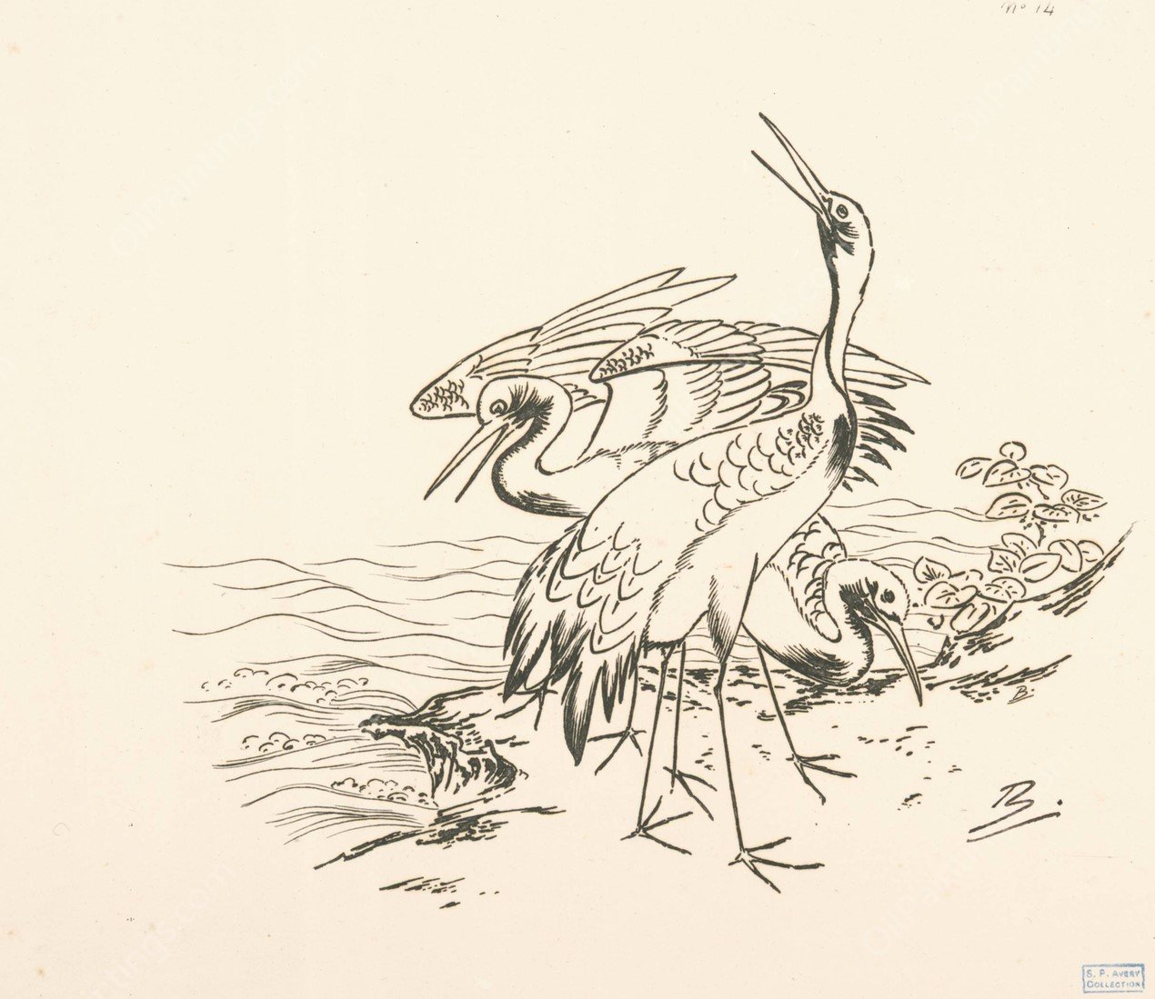 Trois grues au bord de la mer by Felix Bracquemond - Hand-Painted Oil Painting Reproduction