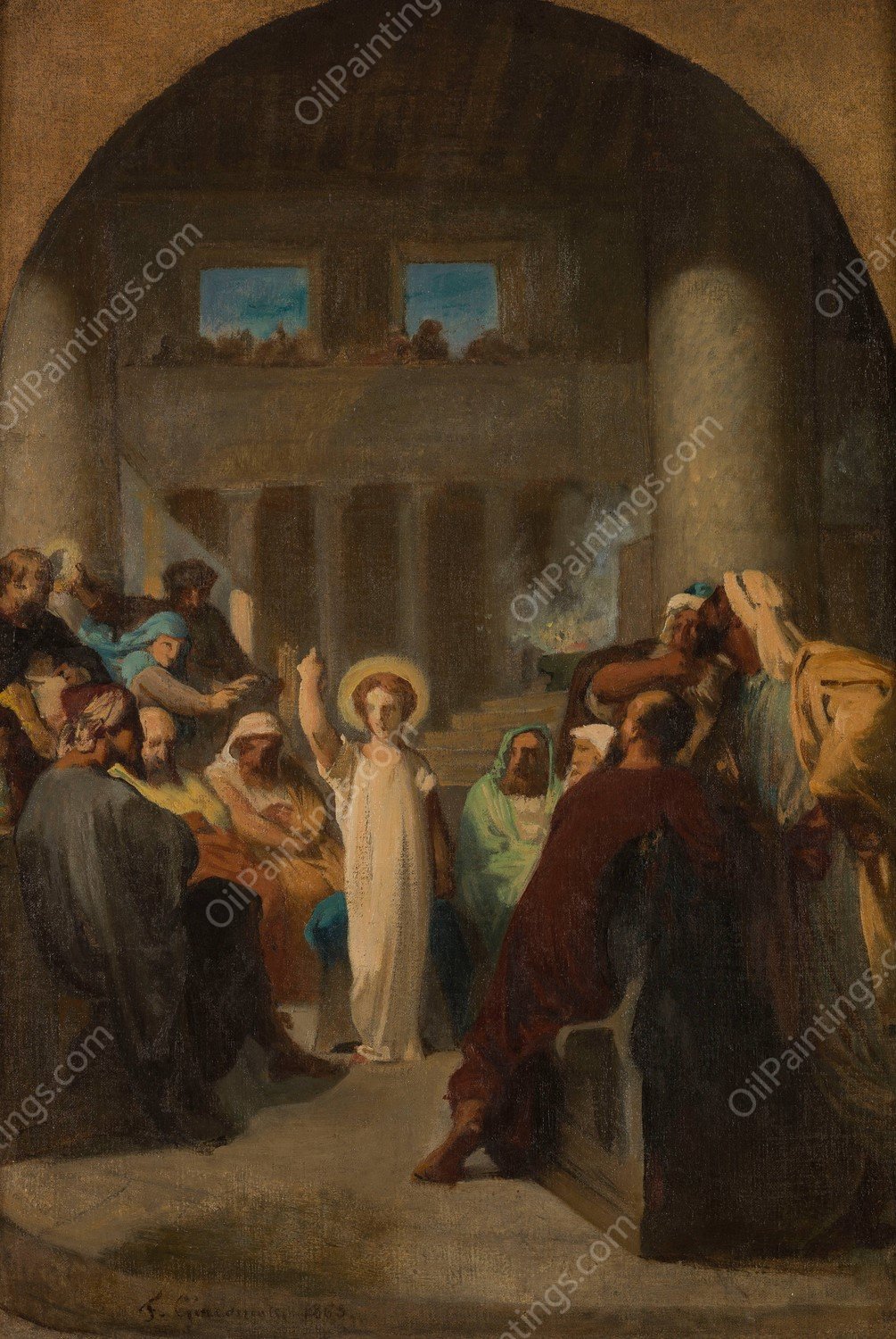Jesus chez les docteurs  by Felix-Henri Giacomotti - Hand-Painted Oil Painting Reproduction