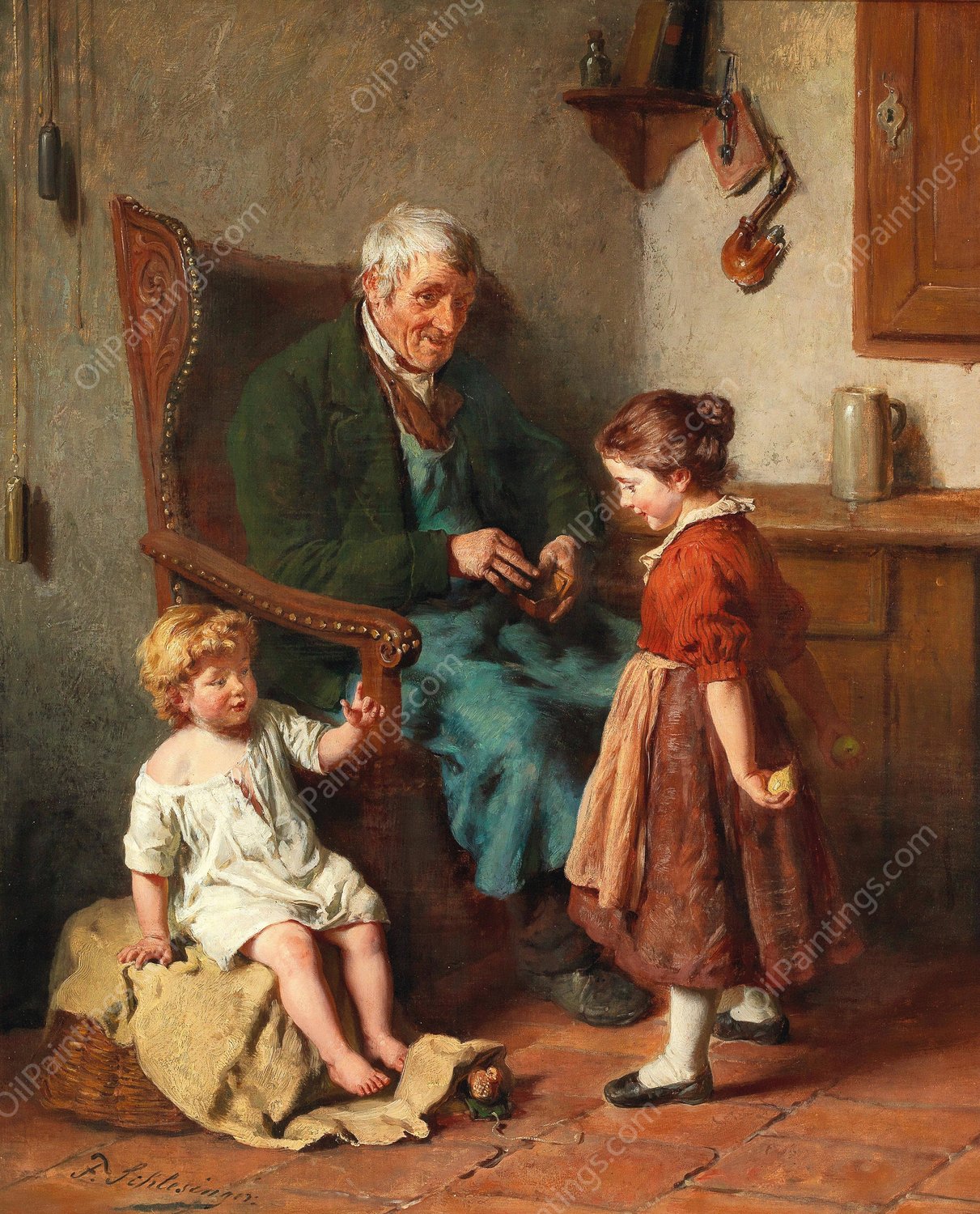 The Grandfather's Tabacco Box by Felix Schlesinger - Hand-Painted Oil Painting Reproduction