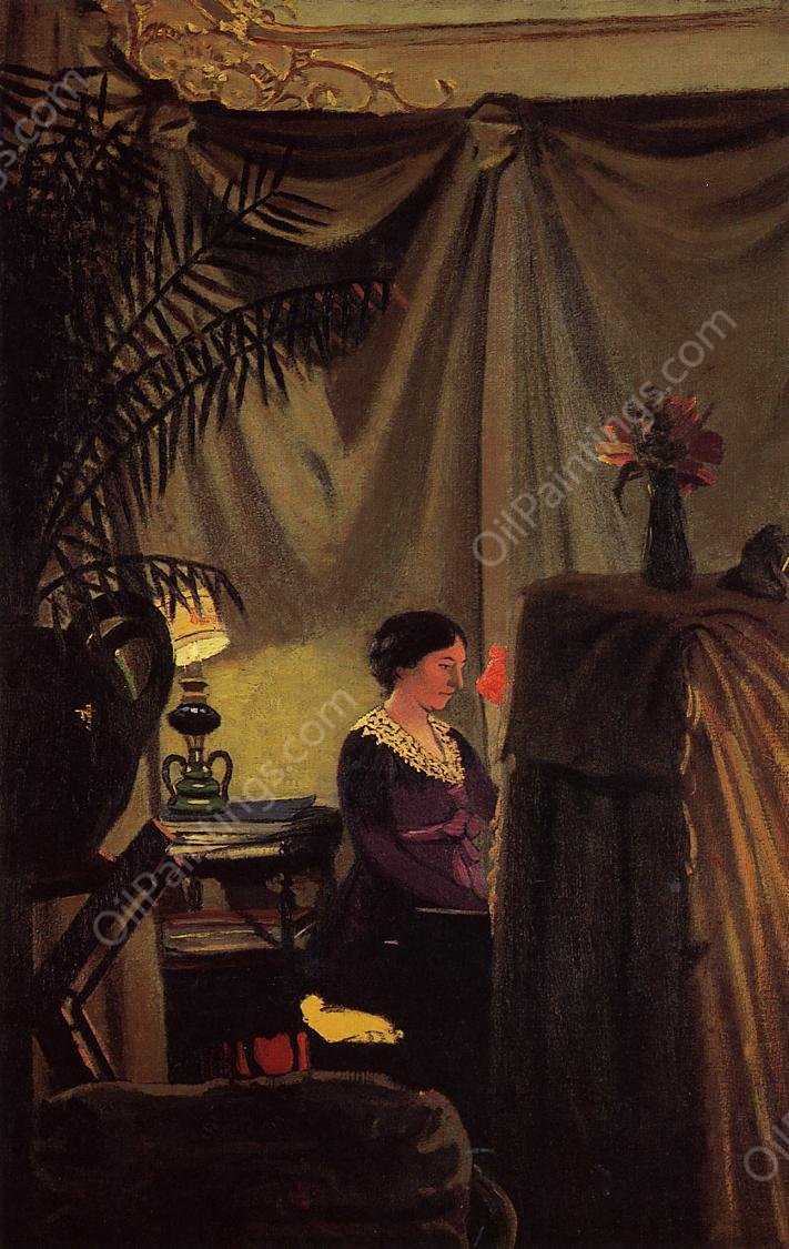 Gabrielle Vallotton at the Piano by Felix Vallotton - Hand-Painted Oil Painting Reproduction