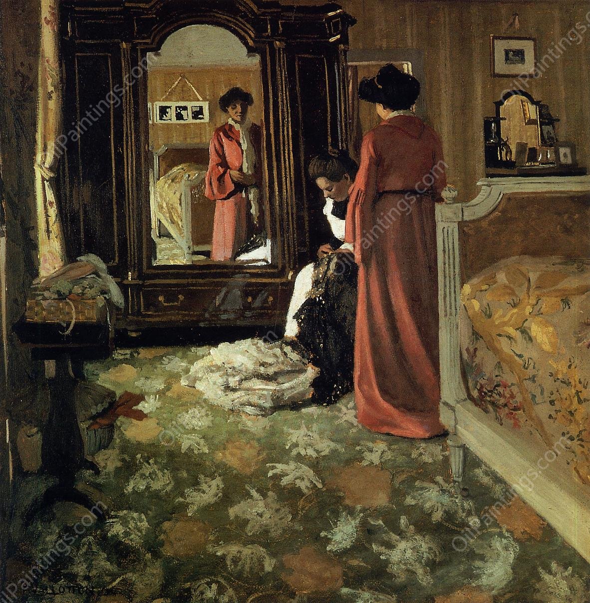Interior, Bedroom with Two Figures by Felix Vallotton - Hand-Painted Oil Painting Reproduction
