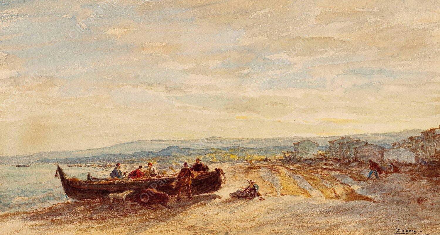 Pecheurs a Antibes by Felix Ziem - Hand-Painted Oil Painting Reproduction
