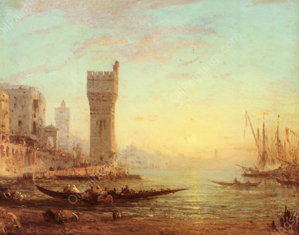 Un Port Oriental by Felix Ziem - Hand-Painted Oil Painting Reproduction