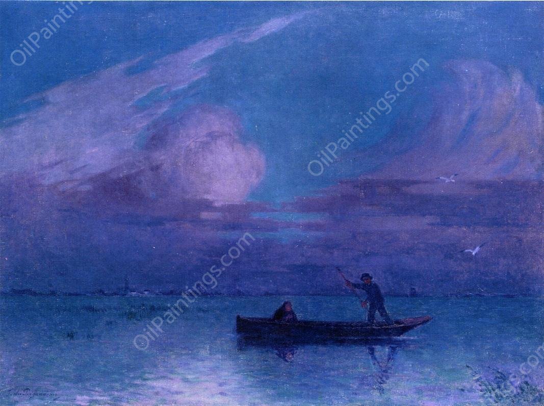 Nighttime Boat Ride at Briere by Ferdinand Du Puigaudeau - Hand-Painted Oil Painting Reproduction