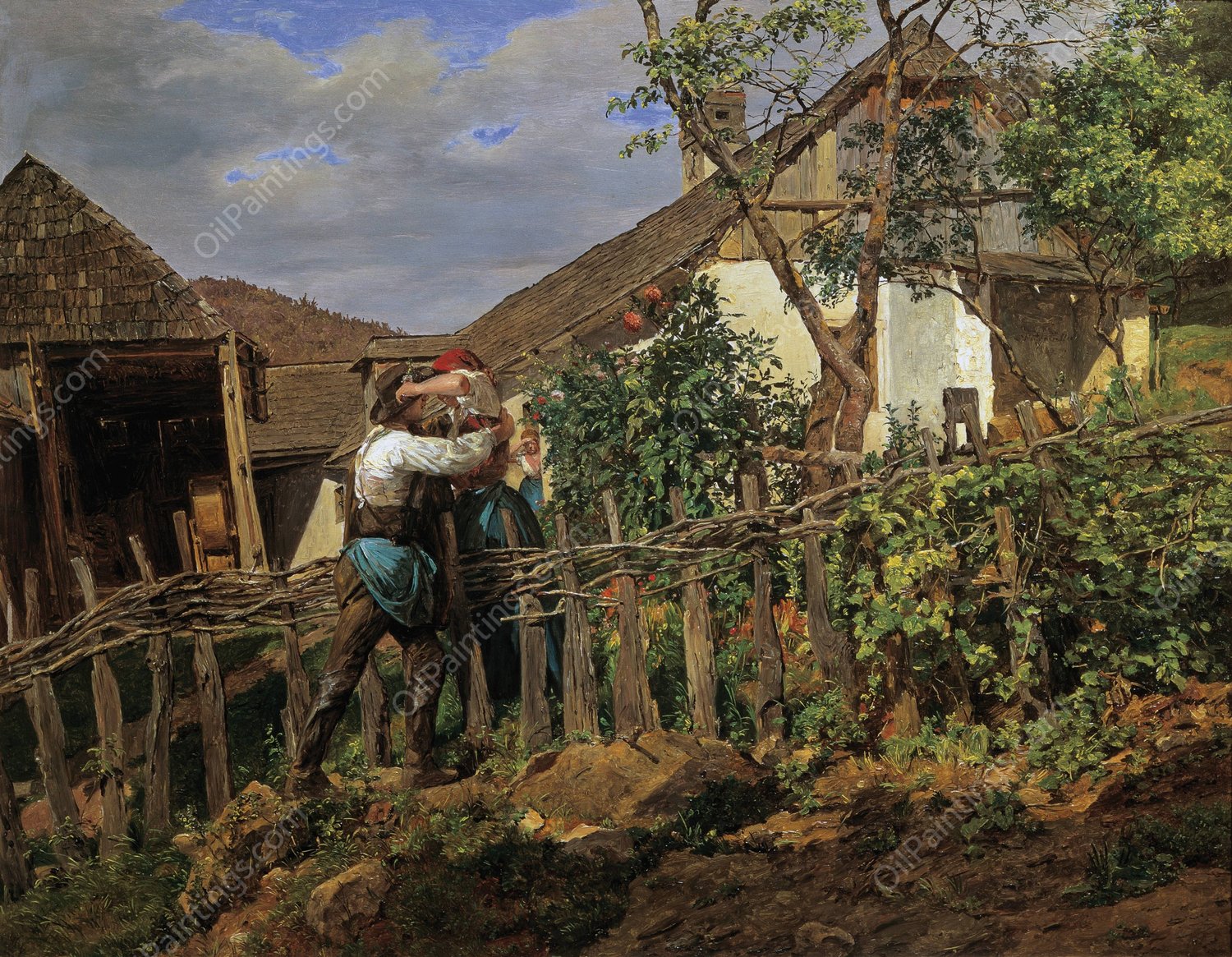 Die Nachbarn  by Ferdinand Georg Waldmuller - Hand-Painted Oil Painting Reproduction