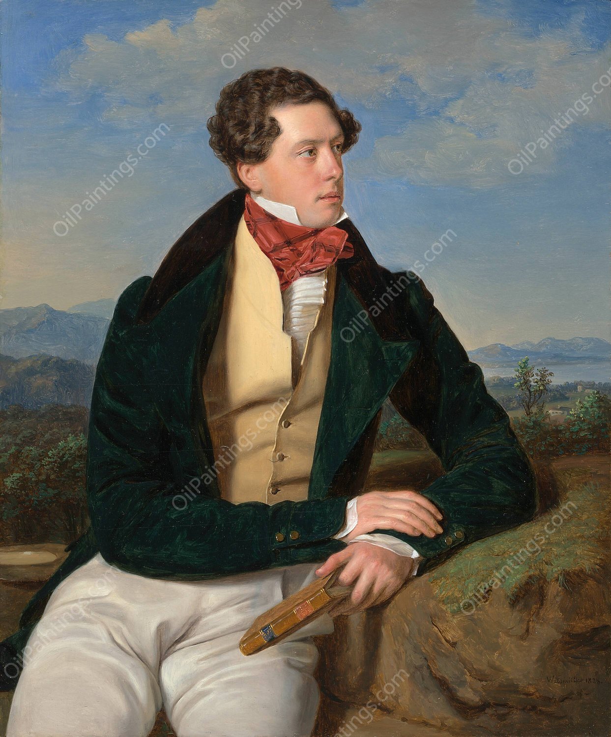 The Actor Maximilian Korn in a Landscape  by Ferdinand Georg Waldmuller - Hand-Painted Oil Painting Reproduction