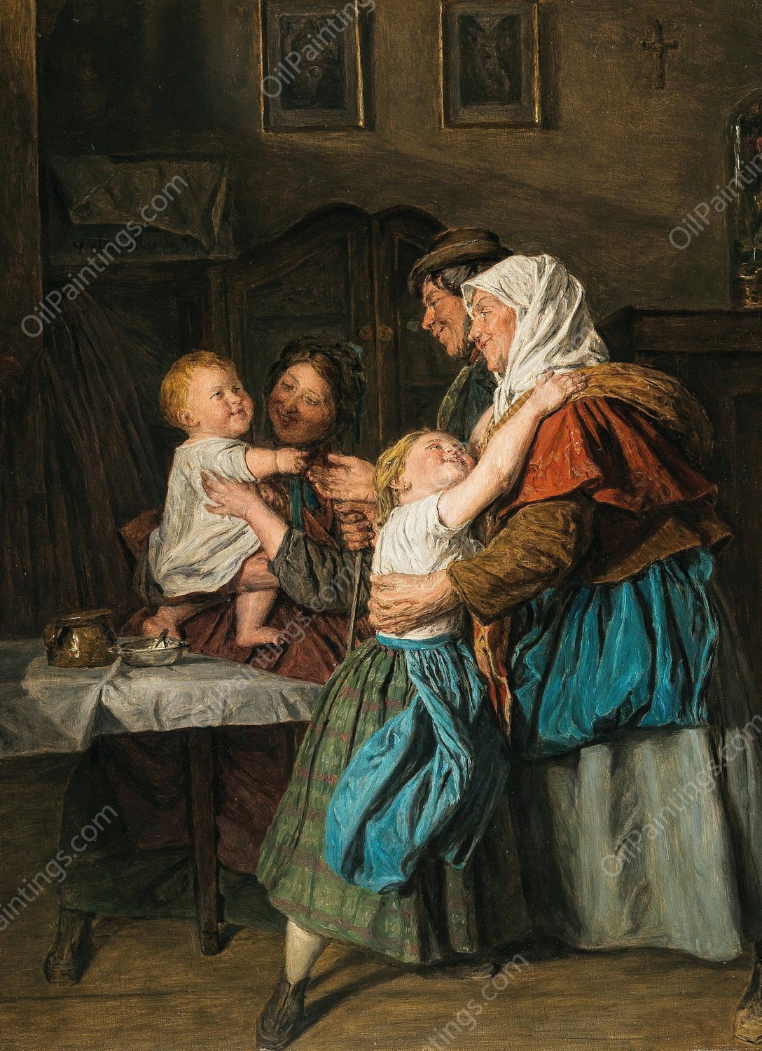 The Grandparents'Visit  by Ferdinand Georg Waldmuller - Hand-Painted Oil Painting Reproduction