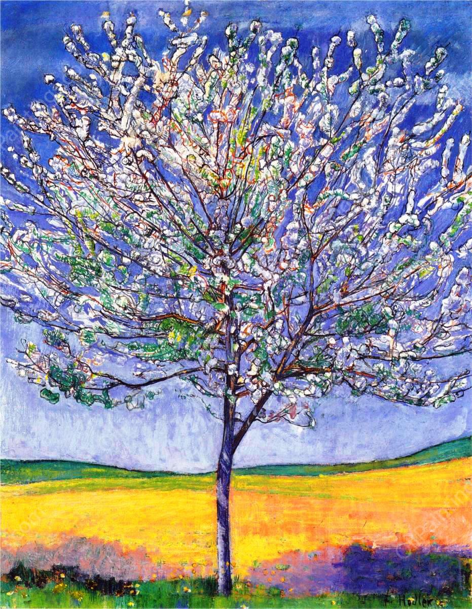Cherry Tree in Bloom by Ferdinand Hodler - Hand-Painted Oil Painting Reproduction