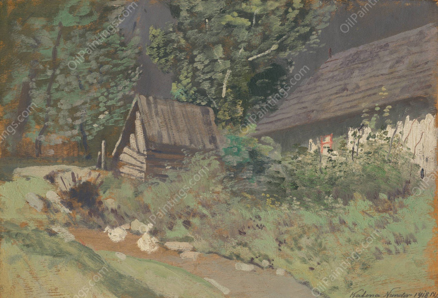 Behind the Barn  by Ferdinand Katona - Hand-Painted Oil Painting Reproduction