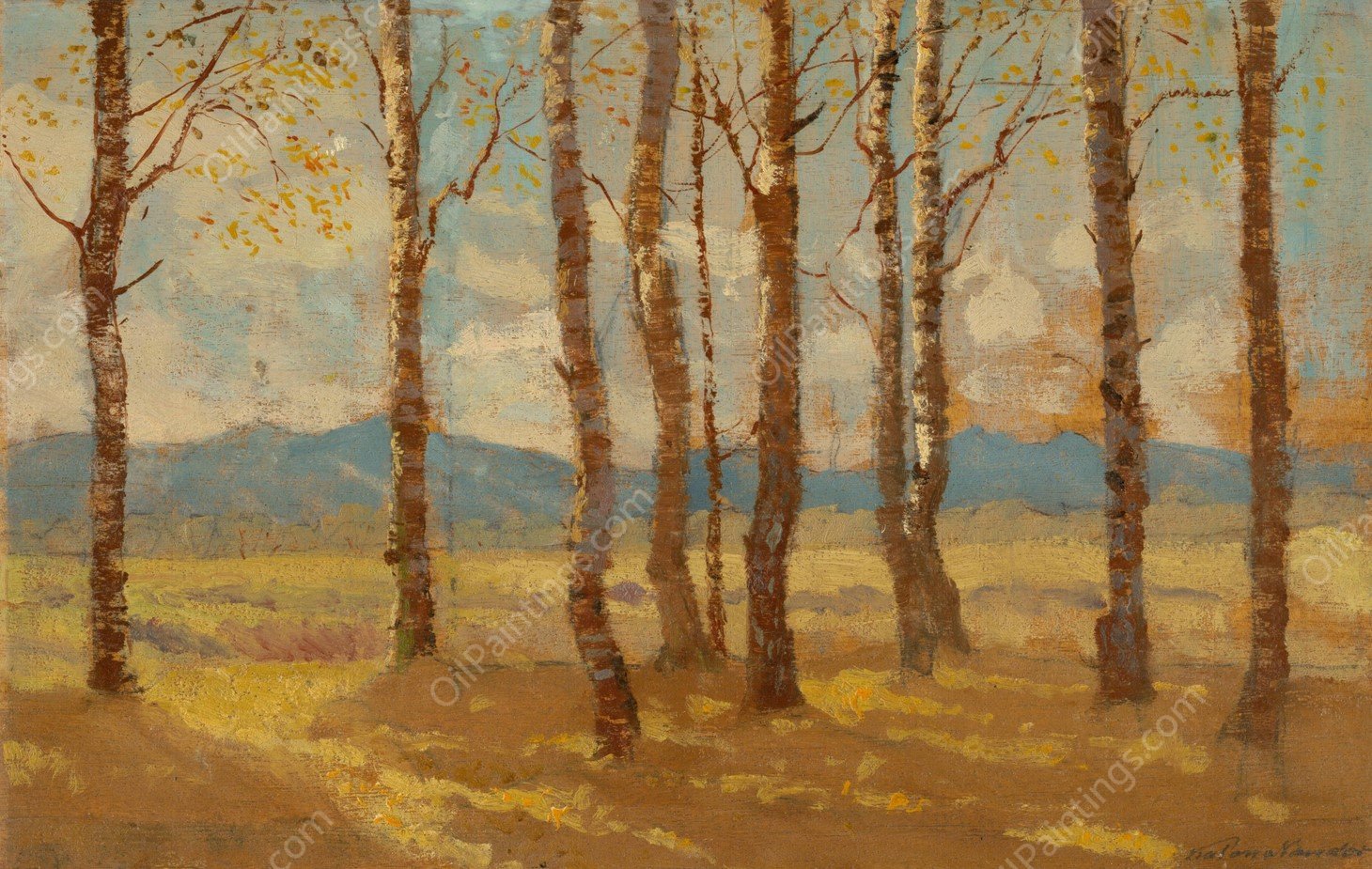 Birches in Autumn  by Ferdinand Katona - Hand-Painted Oil Painting Reproduction
