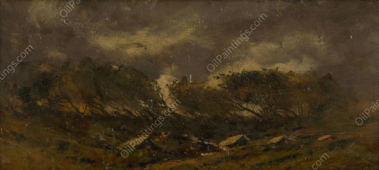 Gypsy Camp During a Storm  by Ferdinand Katona - Hand-Painted Oil Painting Reproduction