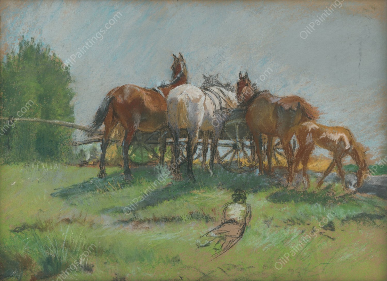 Horses  by Ferdinand Katona - Hand-Painted Oil Painting Reproduction